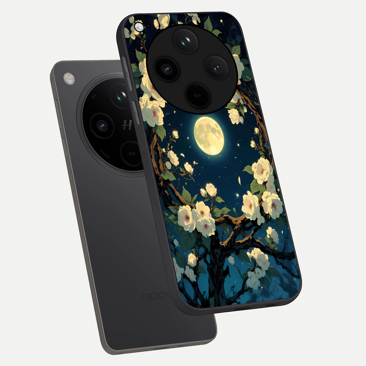  Celestial Moon And Flower phone case For Oppo Find X8 Pro showing premium glass back cover with detailed artwork