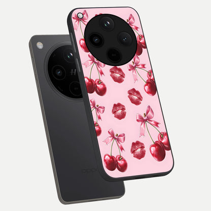  Cherry With Lips phone case For Oppo Find X8 Pro showing premium glass back cover with detailed artwork