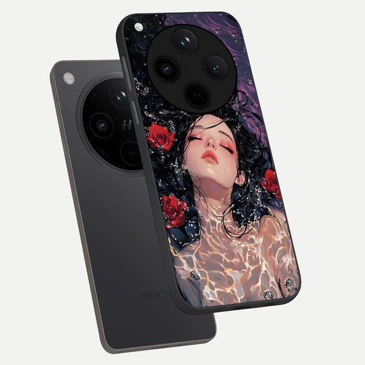  Crimson Rose Serenity phone case For Oppo Find X8 Pro showing premium glass back cover with detailed artwork