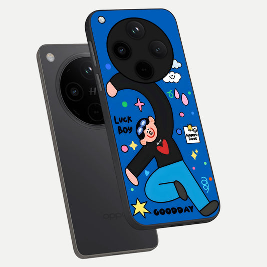  Happy Luck Vibe phone case For Oppo Find X8 Pro showing premium glass back cover with detailed artwork