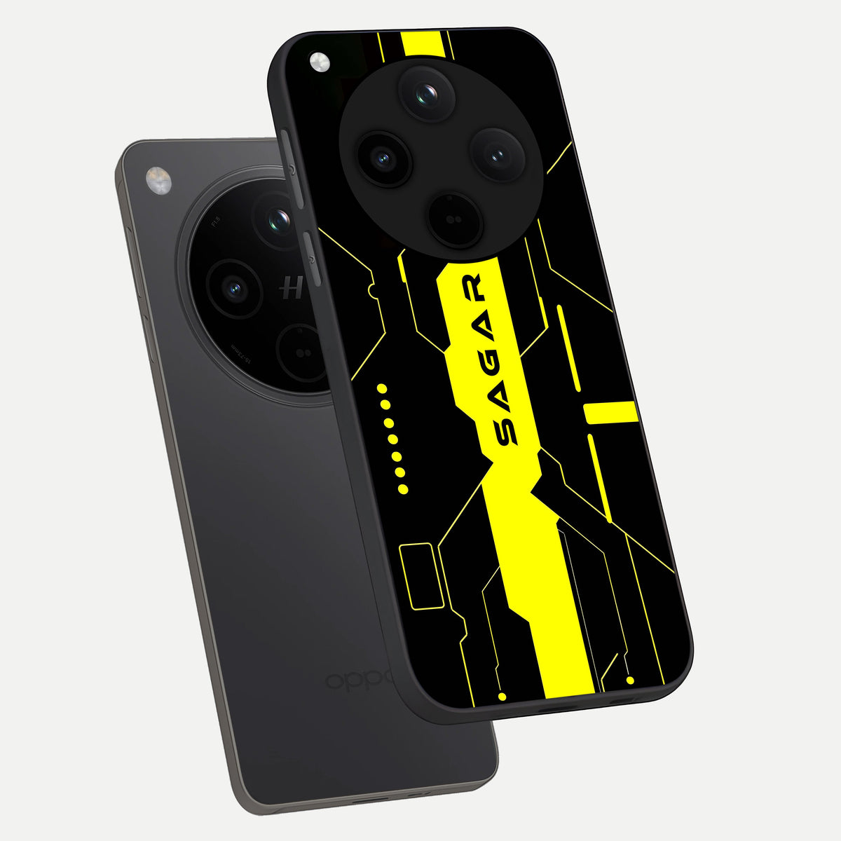  Neon CYBERPUNK Custom Name phone case For Oppo Find X8 Pro showing premium glass back cover with detailed artwork