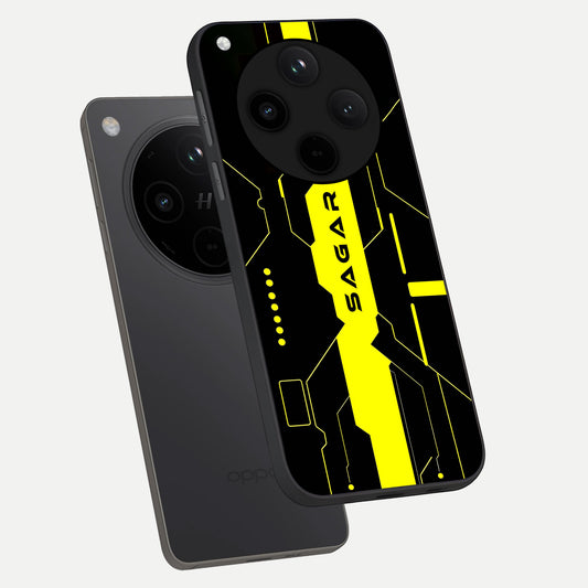  Neon CYBERPUNK Custom Name phone case For Oppo Find X8 Pro showing premium glass back cover with detailed artwork