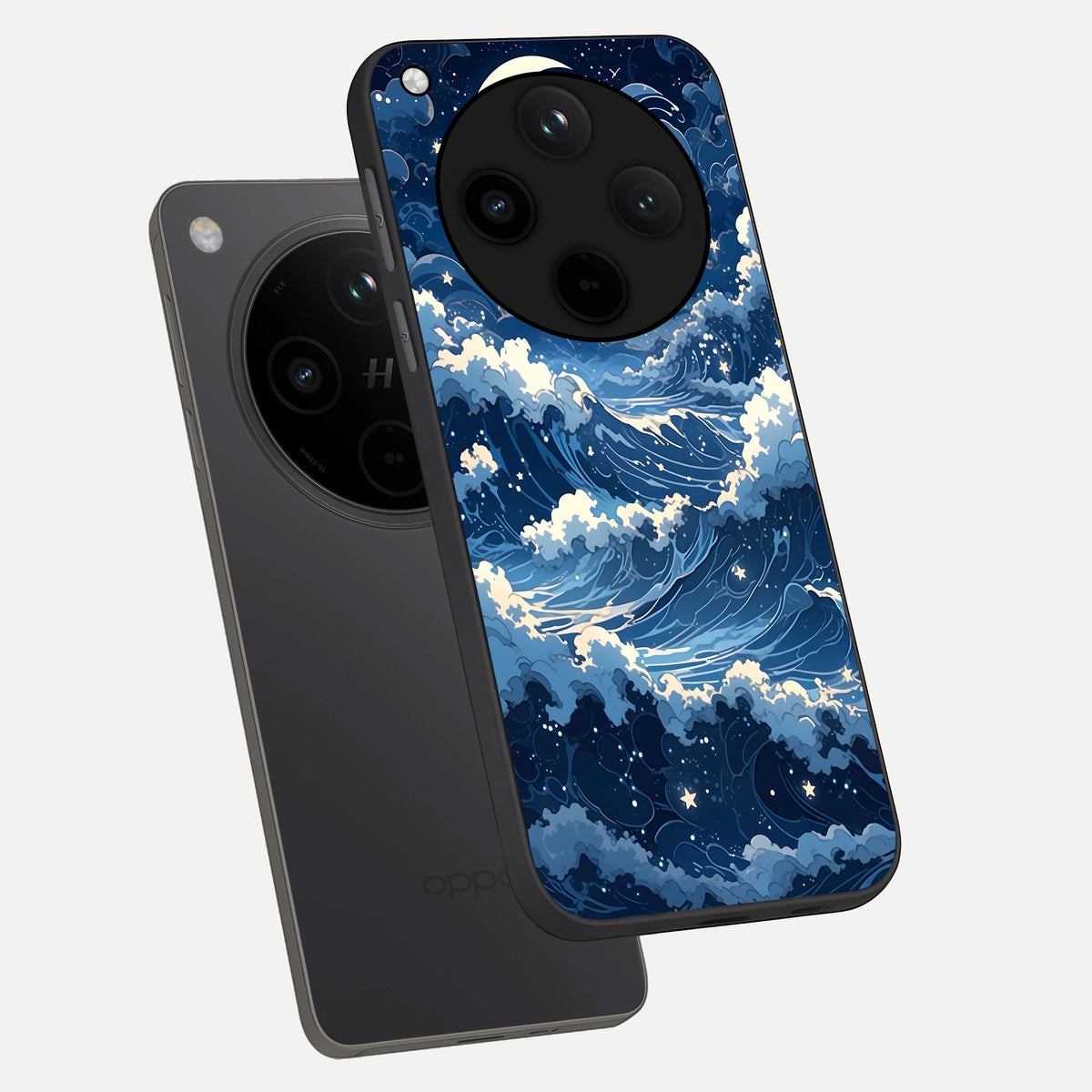  Ocean Moon Waves phone case For Oppo Find X8 Pro showing premium glass back cover with detailed artwork