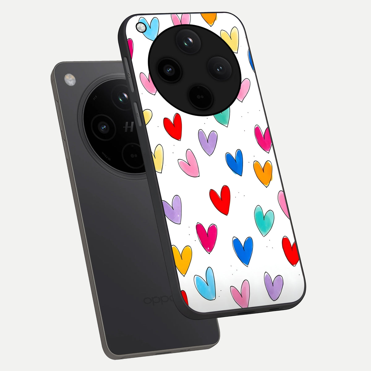  Playful Love Doodles phone case For Oppo Find X8 Pro showing premium glass back cover with detailed artwork