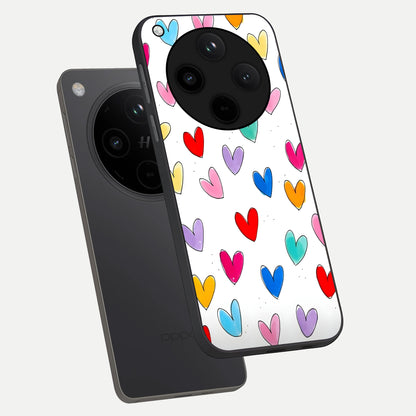  Playful Love Doodles phone case For Oppo Find X8 Pro showing premium glass back cover with detailed artwork