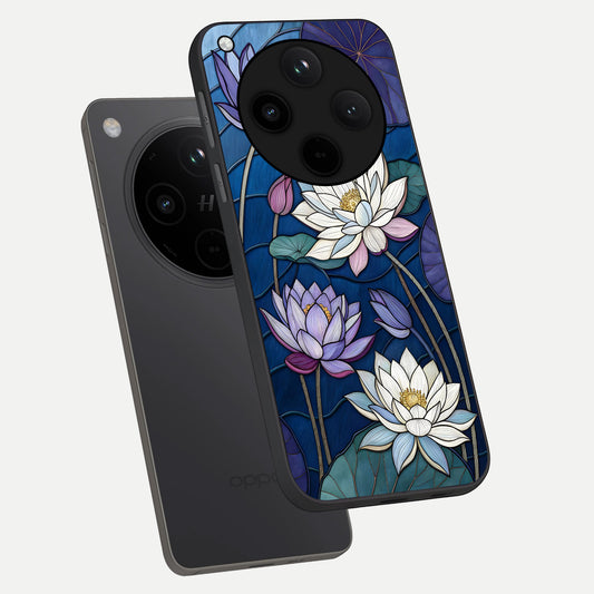  Purple Lotus Stained phone case For Oppo Find X8 Pro showing premium glass back cover with detailed artwork