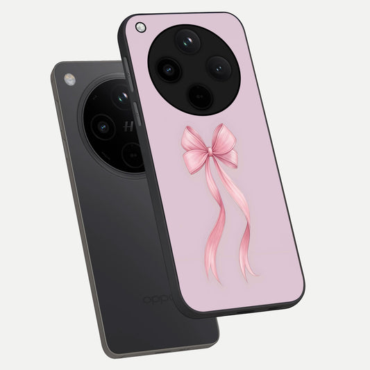  Soft Blush Bow phone case For Oppo Find X8 Pro showing premium glass back cover with detailed artwork