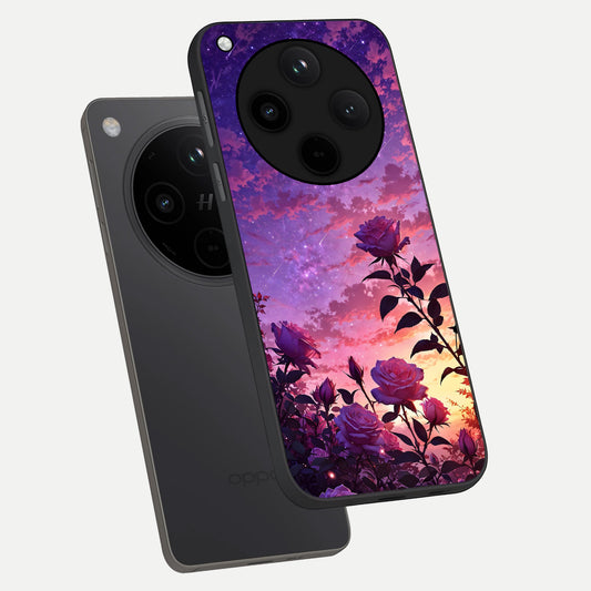  Starlit Rose Twilight phone case For Oppo Find X8 Pro showing premium glass back cover with detailed artwork