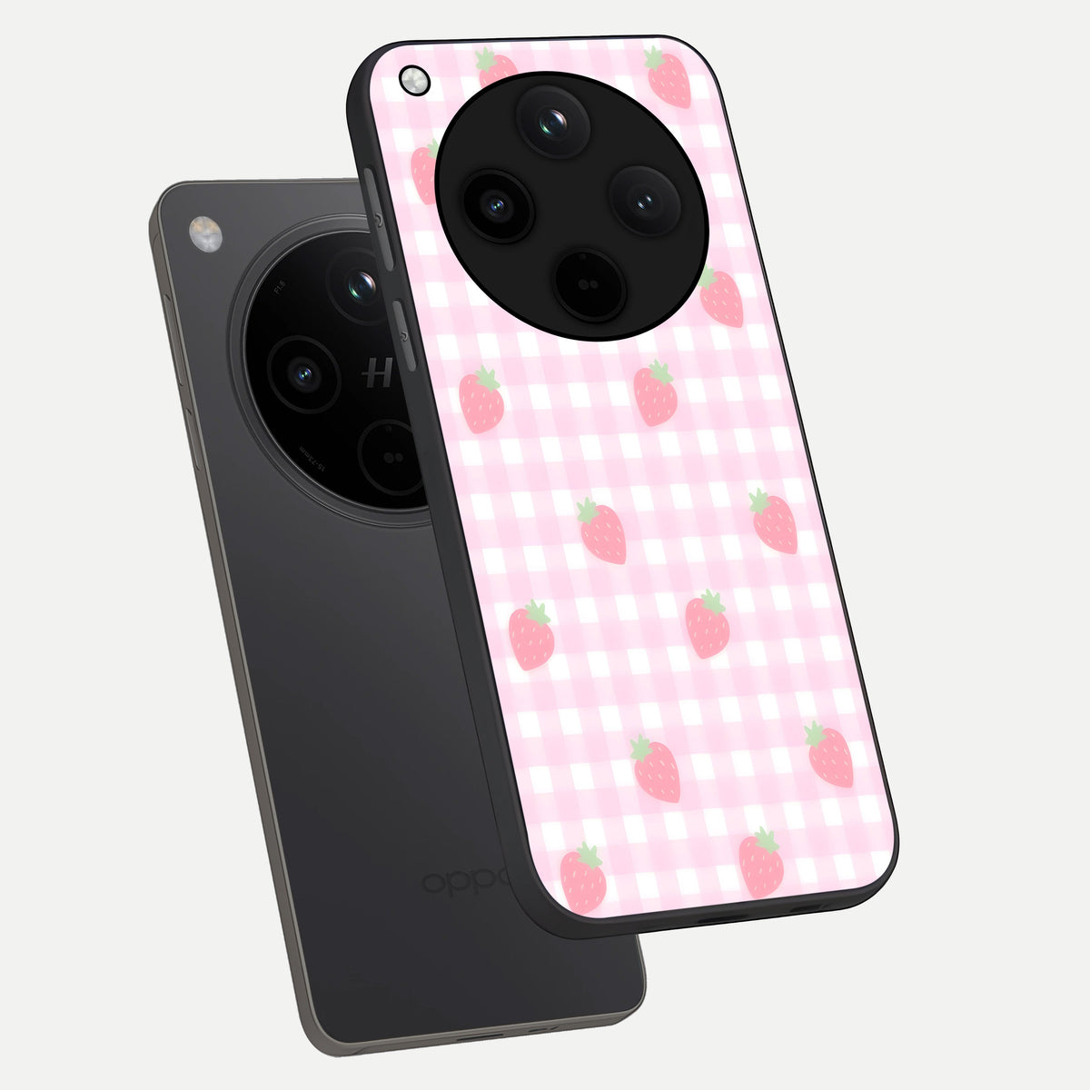  Strawberry Picnic Love phone case For Oppo Find X8 Pro showing premium glass back cover with detailed artwork