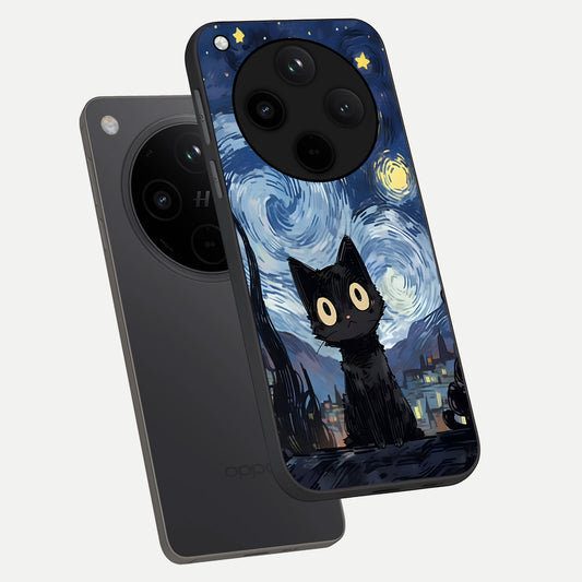  Van Gogh Cat phone case For Oppo Find X8 Pro showing premium glass back cover with detailed artwork