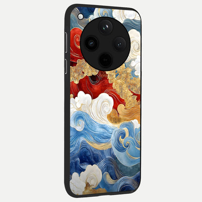  Colored Waves back cover For Oppo Find X8 Pro slim fit glass case with vibrant aesthetic design