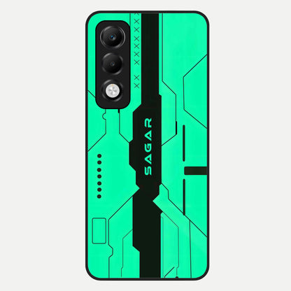  Aqua Tech CYBERPUNK Custom Name Glass Case For Oppo K13x 5G back cover – full design glossy printed glass finish