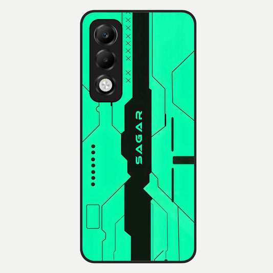  Aqua Tech CYBERPUNK Custom Name Glass Case For Oppo K13x 5G back cover – full design glossy printed glass finish