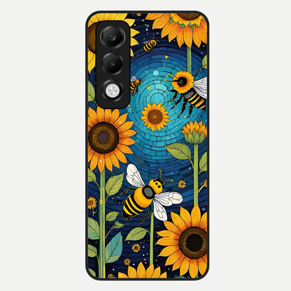  Bees And Sunflowers Glass Case For Oppo K13x 5G back cover – full design glossy printed glass finish