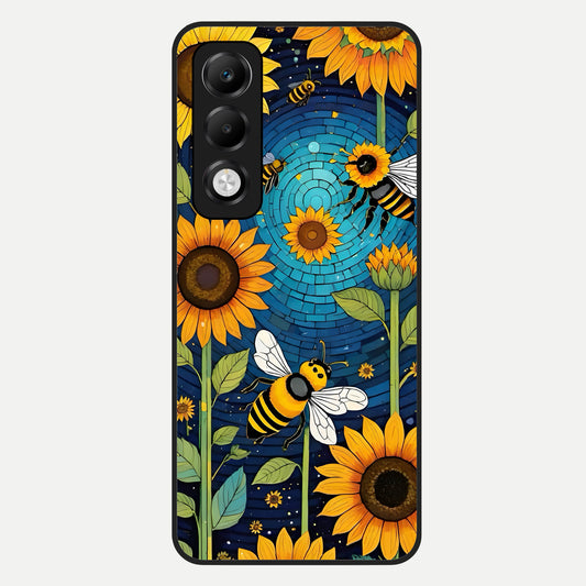  Bees And Sunflowers Glass Case For Oppo K13x 5G back cover – full design glossy printed glass finish