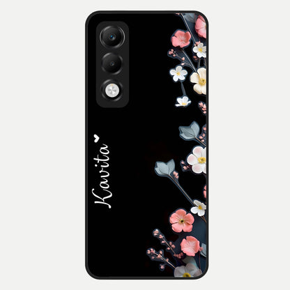  Black Elegance Floral Custom Name Glass Case For Oppo K13x 5G back cover – full design glossy printed glass finish