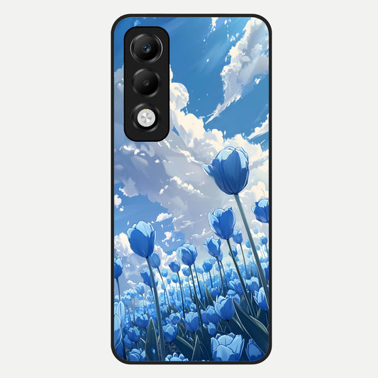  Blue Tulip Clouds Glass Case For Oppo K13x 5G back cover – full design glossy printed glass finish