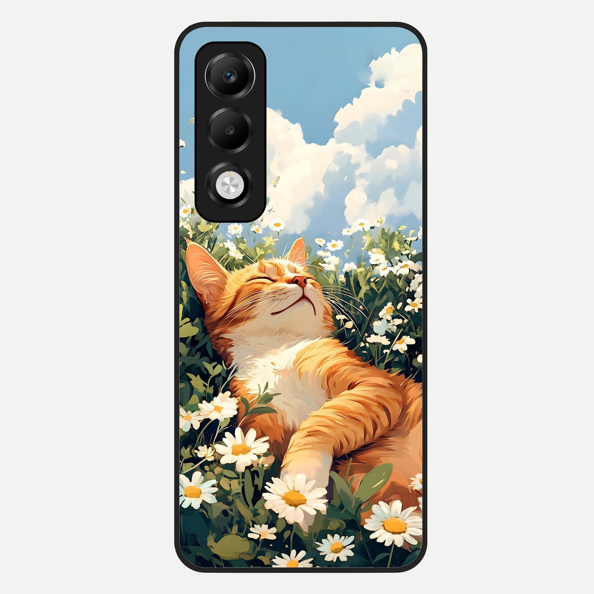  Cat And Flowers View Glass Case For Oppo K13x 5G back cover – full design glossy printed glass finish