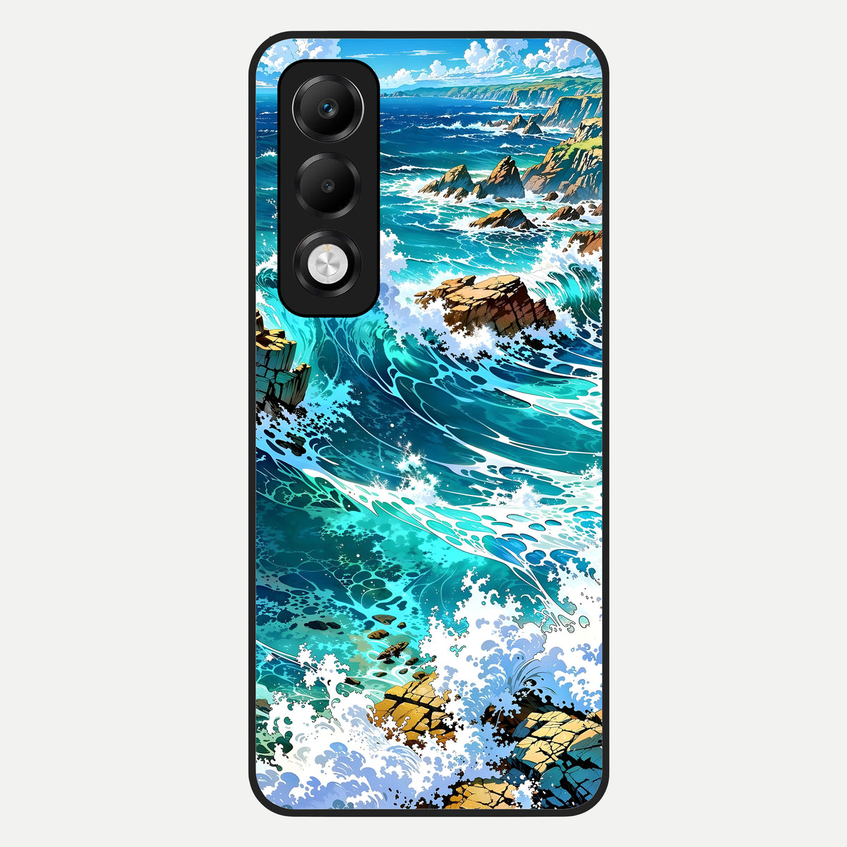  Coastal Blue Waves Glass Case For Oppo K13x 5G back cover – full design glossy printed glass finish