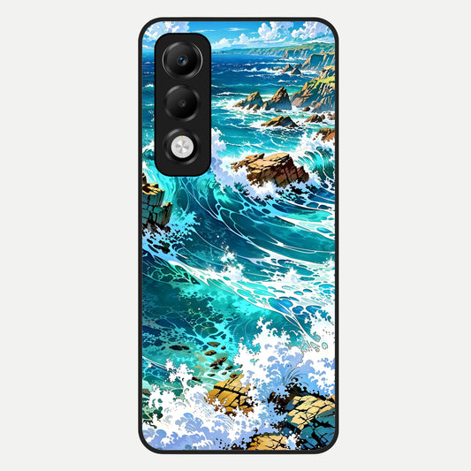  Coastal Blue Waves Glass Case For Oppo K13x 5G back cover – full design glossy printed glass finish
