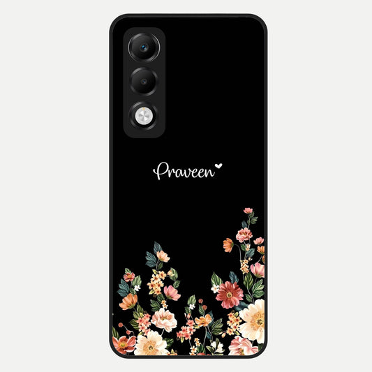  Floral Design Personalized Custom Name Glass Case For Oppo K13x 5G back cover – full design glossy printed glass finish
