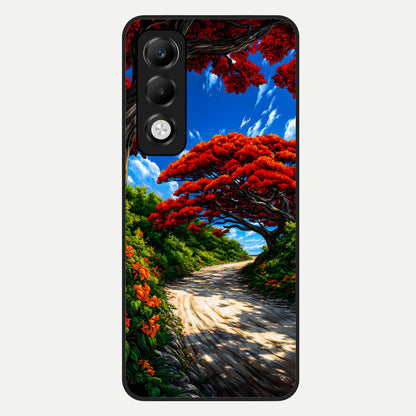  Red Trees Pathway Glass Case For Oppo K13x 5G back cover – full design glossy printed glass finish