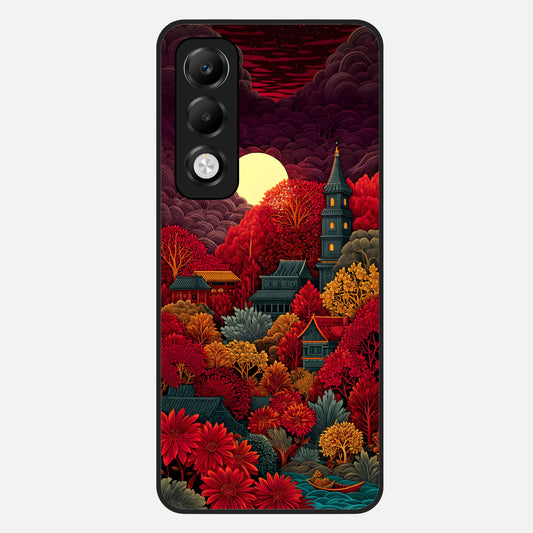  Scarlet Autumn Temple Glass Case For Oppo K13x 5G back cover – full design glossy printed glass finish