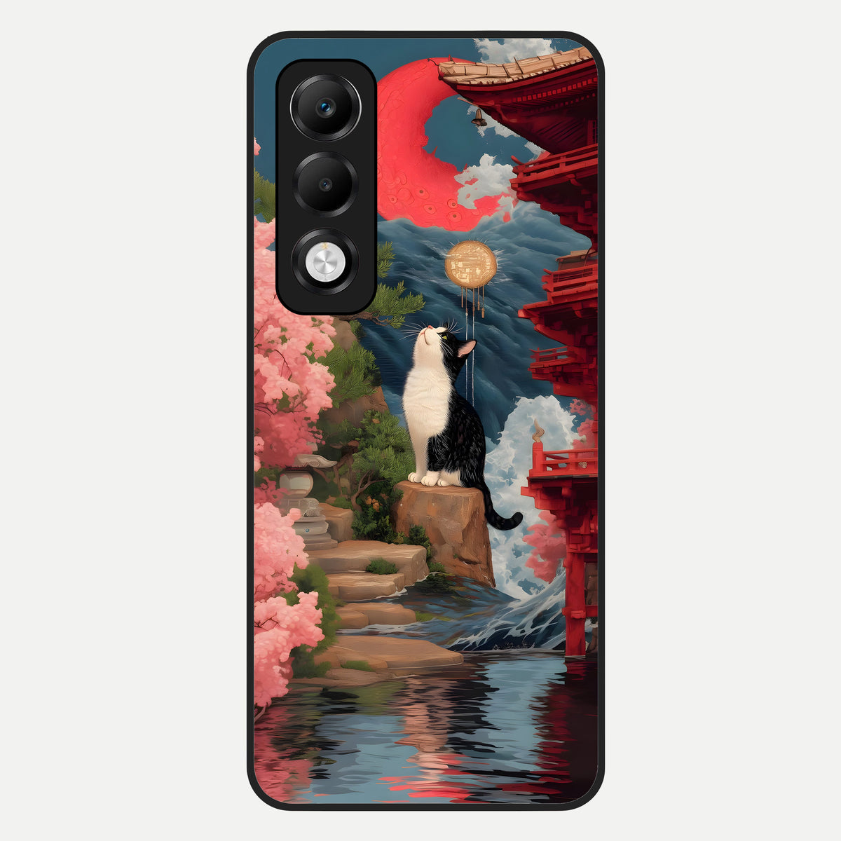  Temple Cat Scenery Glass Case For Oppo K13x 5G back cover – full design glossy printed glass finish