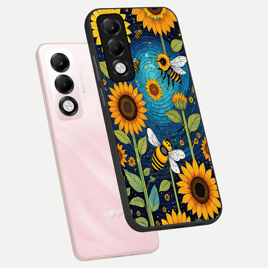  Bees And Sunflowers phone case For Oppo K13x 5G showing premium glass back cover with detailed artwork
