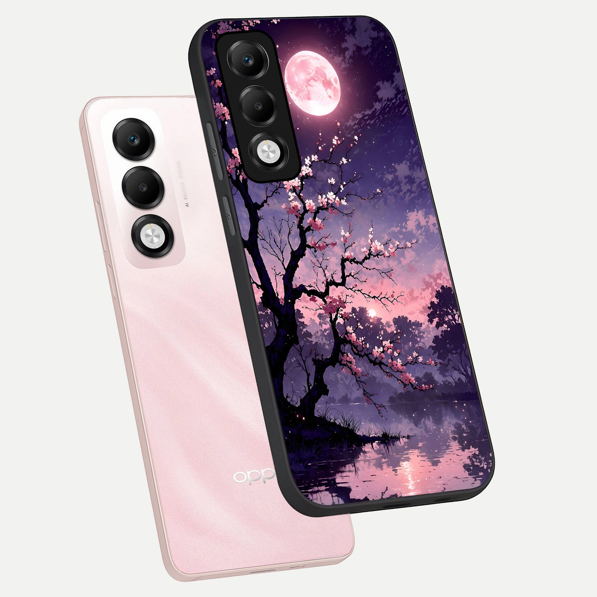  Blossom Pink Moon phone case For Oppo K13x 5G showing premium glass back cover with detailed artwork