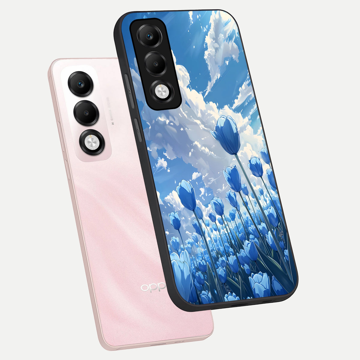  Blue Tulip Clouds phone case For Oppo K13x 5G showing premium glass back cover with detailed artwork