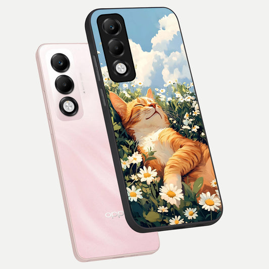  Cat And Flowers View phone case For Oppo K13x 5G showing premium glass back cover with detailed artwork