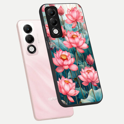  Celestial Pink Lotus phone case For Oppo K13x 5G showing premium glass back cover with detailed artwork