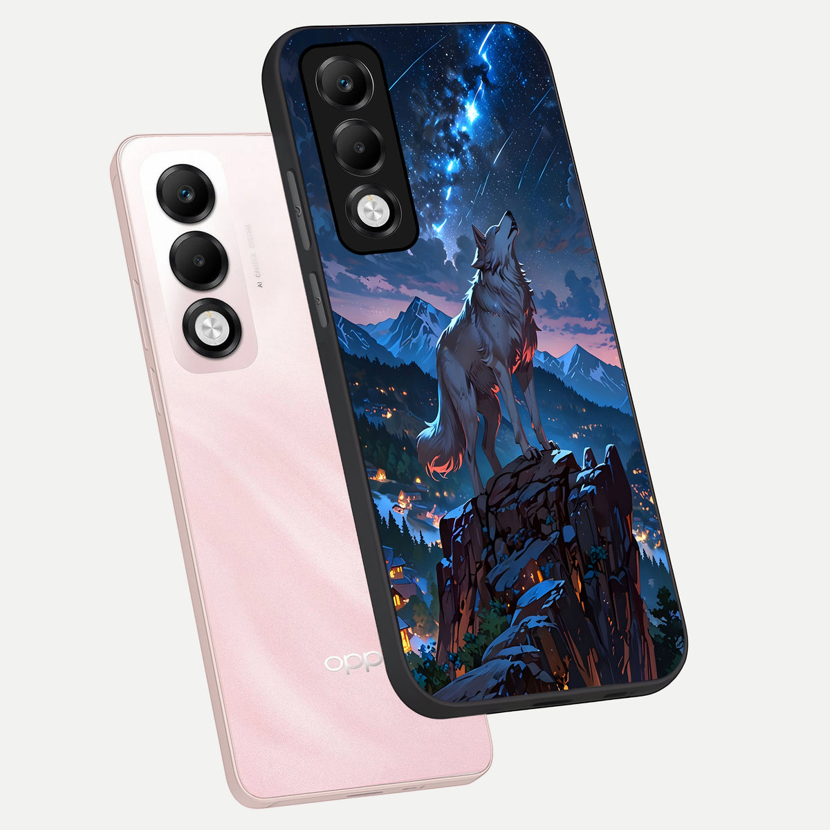  Celestial Wolf Howl phone case For Oppo K13x 5G showing premium glass back cover with detailed artwork