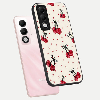  Cherry Heart Bow phone case For Oppo K13x 5G showing premium glass back cover with detailed artwork