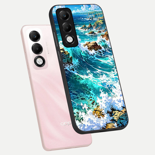  Coastal Blue Waves phone case For Oppo K13x 5G showing premium glass back cover with detailed artwork