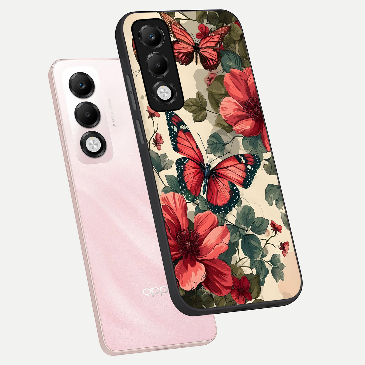  Crimson Butterfly Garden phone case For Oppo K13x 5G showing premium glass back cover with detailed artwork