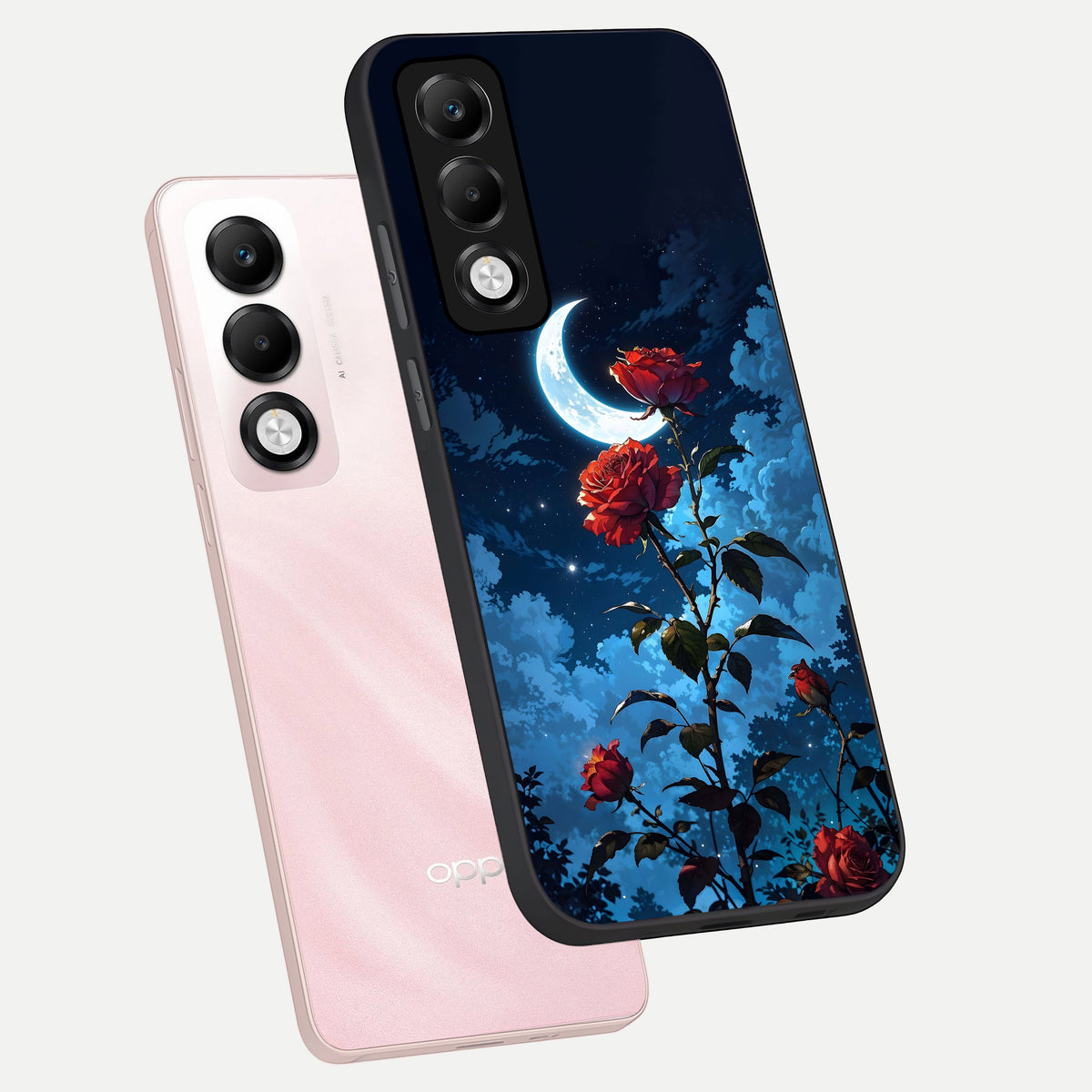  Crimson Rose Moon phone case For Oppo K13x 5G showing premium glass back cover with detailed artwork