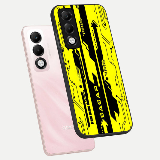  Electric Pulse CYBERPUNK Custom Name phone case For Oppo K13x 5G showing premium glass back cover with detailed artwork