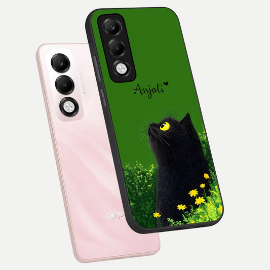  Emerald Cat Custom Name phone case For Oppo K13x 5G showing premium glass back cover with detailed artwork