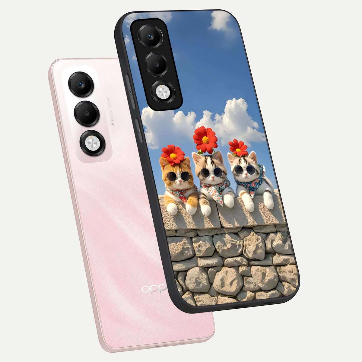  Floral Kitty Squad phone case For Oppo K13x 5G showing premium glass back cover with detailed artwork