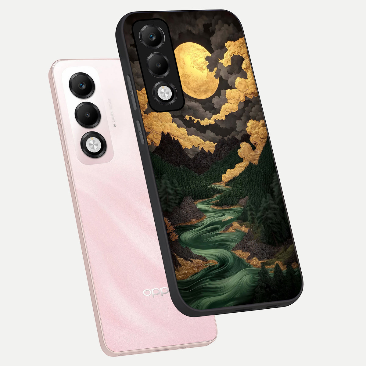  Golden River Moon phone case For Oppo K13x 5G showing premium glass back cover with detailed artwork