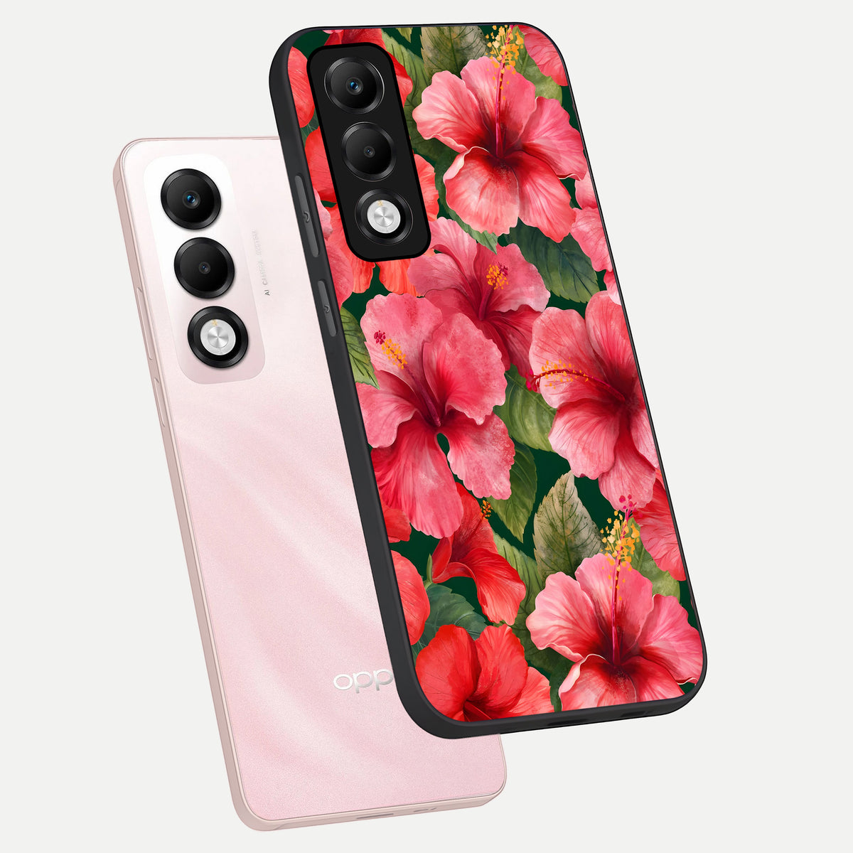  Hibiscus Pattern phone case For Oppo K13x 5G showing premium glass back cover with detailed artwork