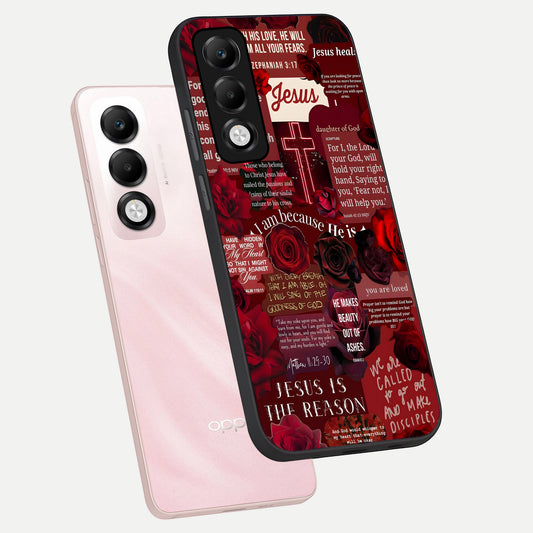  Jesus Love Heals phone case For Oppo K13x 5G showing premium glass back cover with detailed artwork