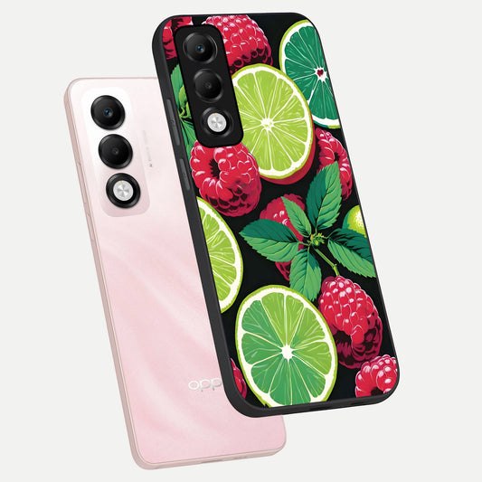  Lime and Raspberry Pattern phone case For Oppo K13x 5G showing premium glass back cover with detailed artwork
