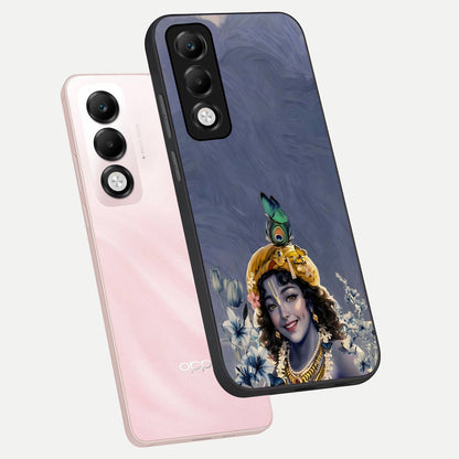  Lord Krishna phone case For Oppo K13x 5G showing premium glass back cover with detailed artwork