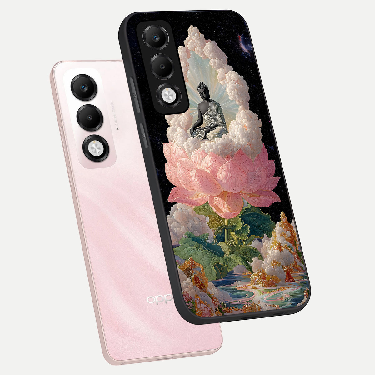  Lotus Divine Peace phone case For Oppo K13x 5G showing premium glass back cover with detailed artwork