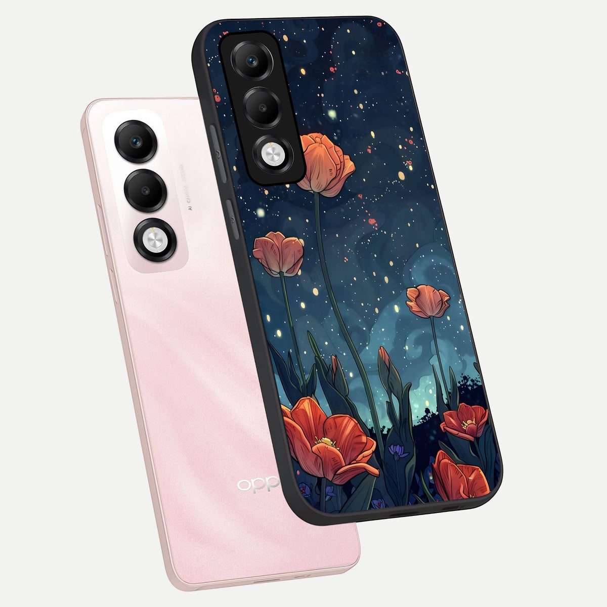  Midnight Tulip Glow phone case For Oppo K13x 5G showing premium glass back cover with detailed artwork