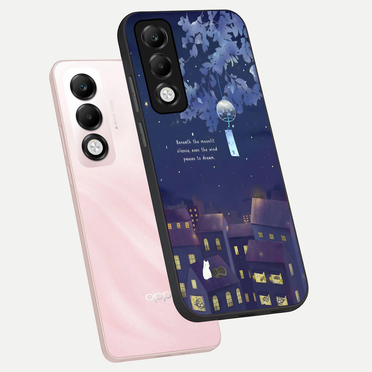  Moonlit Cat Silence phone case For Oppo K13x 5G showing premium glass back cover with detailed artwork
