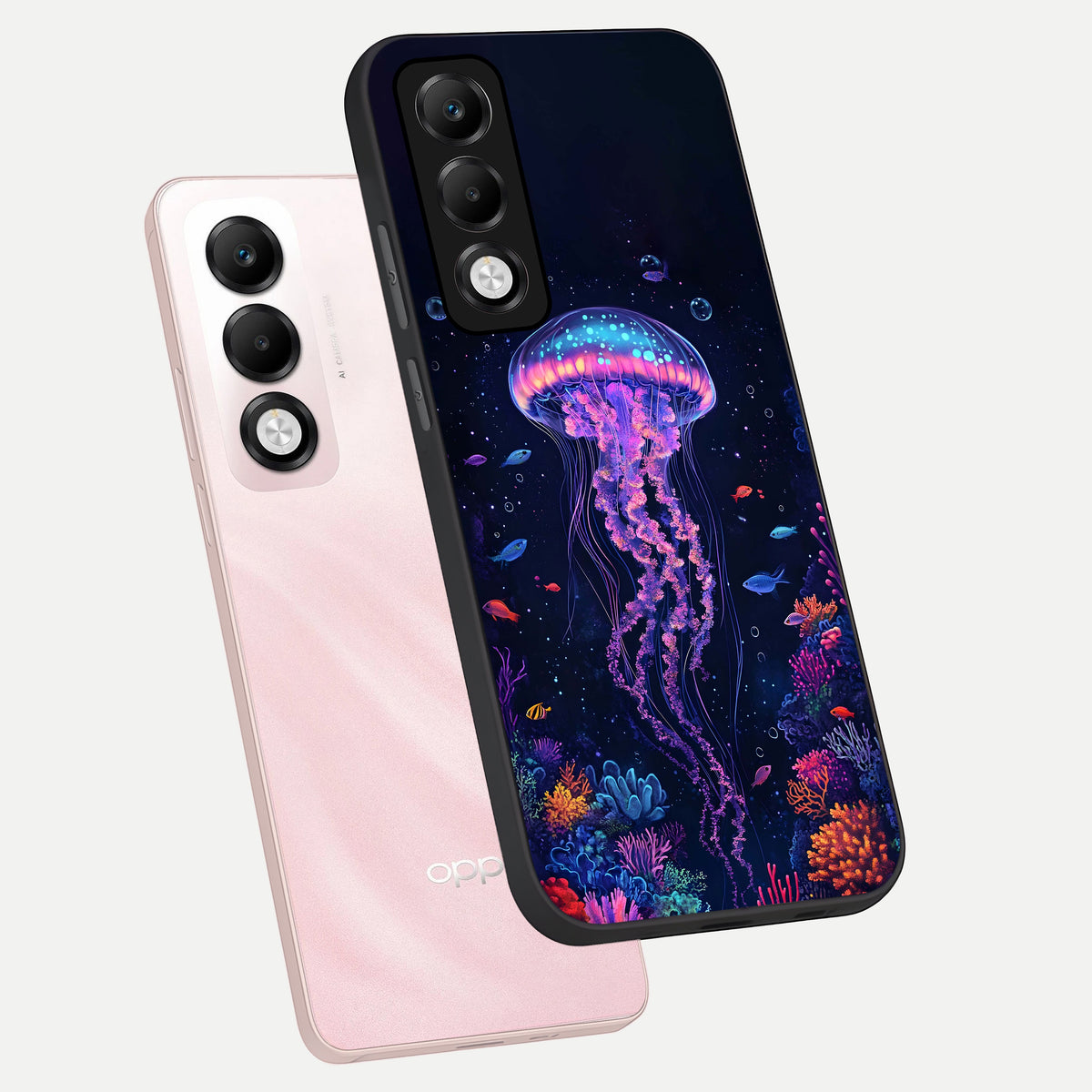  Neon Jellyfish phone case For Oppo K13x 5G showing premium glass back cover with detailed artwork